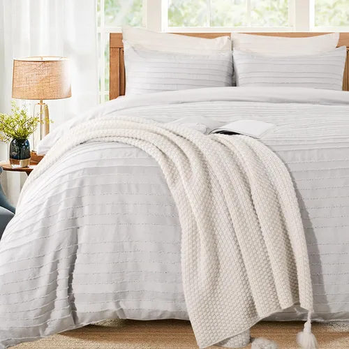 Vista 8 de NEXHOME PRO Juego de funda de edredón tamaño King, color naranja brunt de 3 piezas, estilo bohemio, copetudo, suave y ligero, 100% microfibra