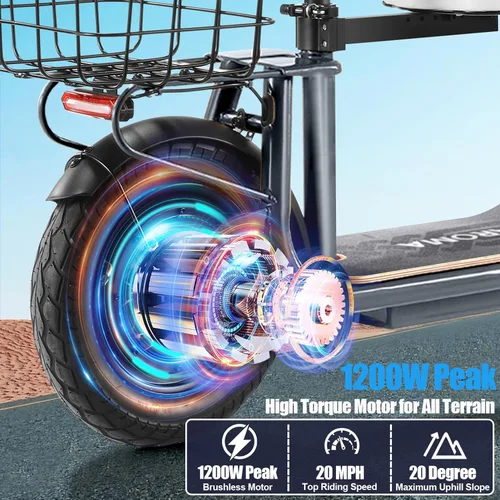 Vista 85 de Caroma Electric Scooter with Seat, Max 30 Miles Range&20MPH Speed, Peak 800/1200W Motor, Foldable Electric Scooter for Adults and Teens, Commuter E