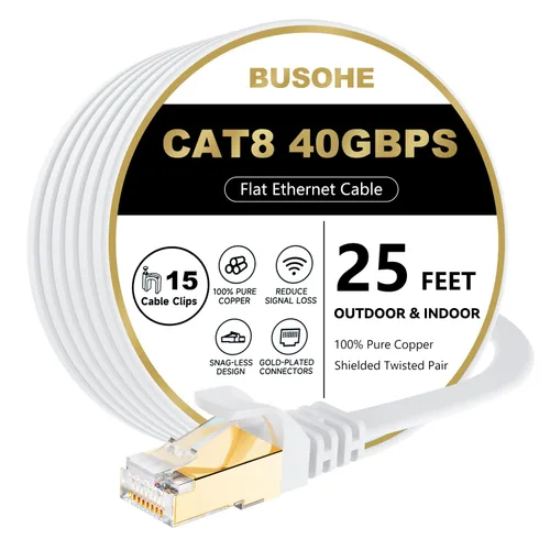 Vista 12 de BUSOHE Cable Ethernet Cat 8 de 1 pie, paquete de 2 unidades, 40 Gbps 2000 MHz, cable plano Cat8 de alta velocidad con conector RJ45 chapado en oro