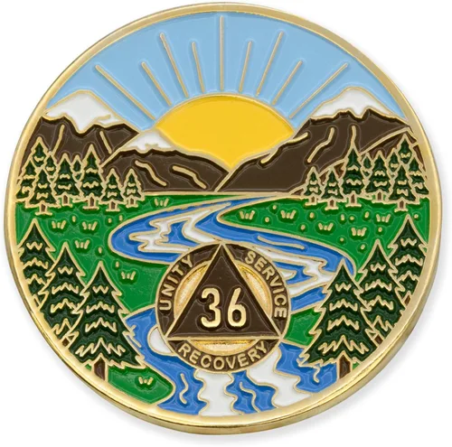 Vista 30 de Moneda AA de 1 año – Medallón de recuperación de ondas estrelladas de Sobriety Mint – azul/blanco/dorado