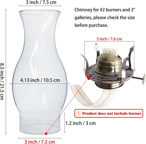 Vista 6 de Lámpara de aceite para chimenea, base de 3 pulgadas, 8.5 pulgadas de altura, pantalla de lámpara de queroseno, lámpara de repuesto de vidrio