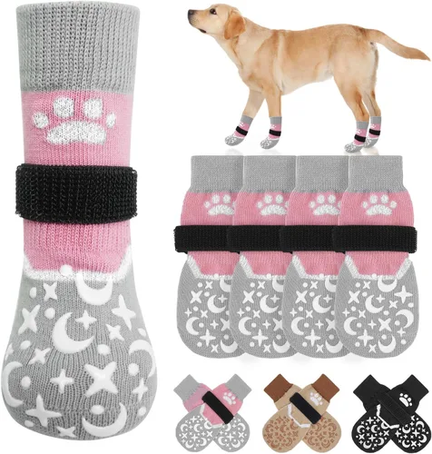 Vista 7 de BEAUTYZOO Calcetines antideslizantes para perros pequeños, medianos y grandes, protector de patas de perro con agarre para suelos de madera dura