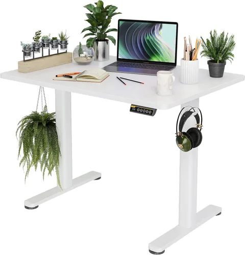 Vista 11 de Claiks - Escritorio eléctrico de pie, escritorio de altura ajustable para trabajar sentado o de pie, escritorio de oficina en casa con tablero
