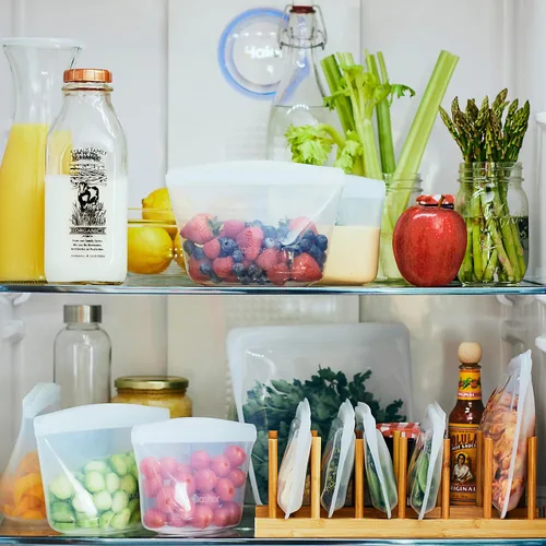 Vista 3 de Bolsas de almacenamiento de alimentos reutilizables de silicona Stasher Premium, paquete de 4, multiusos, bolsas de almacenamiento de alimentos