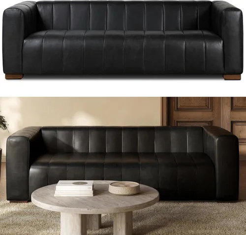 Vista 16 de Poly & Bark Mateo 82” Sofa – Chocolate Brown Full-Grain Pure-Aniline Italian Leather, Feather-Down Cushions, Solid Wood Frame & Walnut Legs Marrón