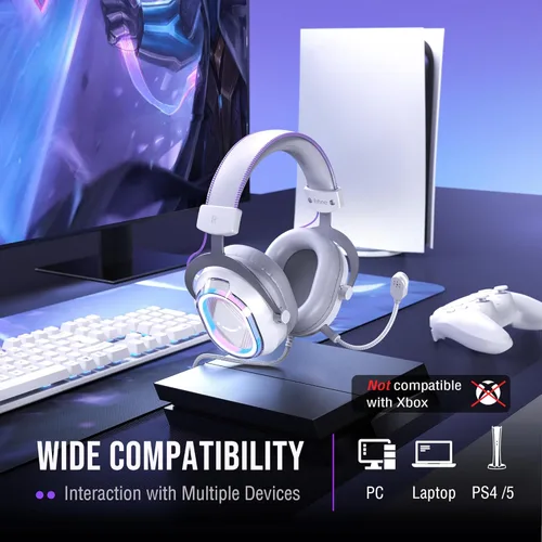 Vista 8 de FIFINE Auriculares USB para Juegos: Iluminación RGB Fluida - Sonido Envolvente 7.1 - Micrófono Desmontable - Almohadillas Suaves para las Orejas