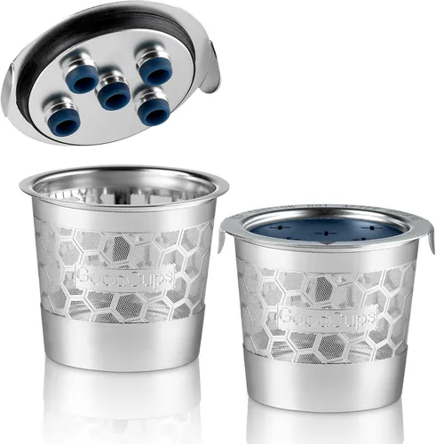 2 tazas K reutilizables de acero inoxidable para Keurig K Supreme, K Supreme Plus, K Slim, K-Duo Hot & Iced con tecnología Multistream – 2 filtros