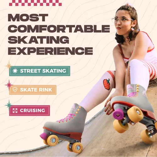 Vista 6 de APOLLO Patines de ruedas – Patines retro para niñas y mujeres – Patines cuádruples ajustables con tacón alto – Disco Quads