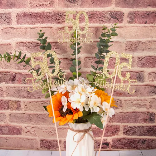 Vista 5 de Gexolenu 50 y fabulosos, paquete de 10 centros de mesa de cumpleaños de 50 cumpleaños de doble cara con purpurina dorada para mesas, decoración