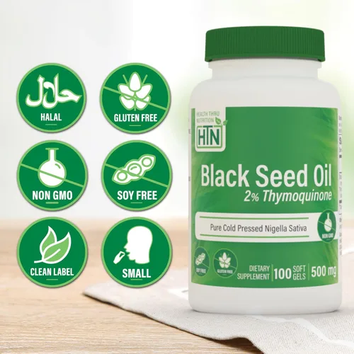 Vista 3 de Negro comino aceite de semillas 500 mg Primera prensado en frío – no-gmo, HTN0067, 1 Suplemento de semilla de comino negro de alta potencia