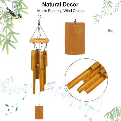 Vista 3 de VIREKM Campanillas de viento para exteriores, campanillas de viento de condolencia, campanillas de viento de bambú al aire libre con sonidos