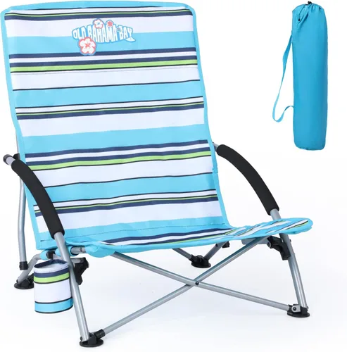 Vista 9 de Old Bahama Bay Silla de playa ergonómica baja para soporte de espalda, silla de arena plegable resistente de 350 libras con malla transpirable