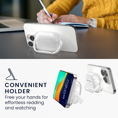 Vista 4 de kwmobile Funda transparente para auriculares compatible con Apple Airpods Pro 2 / Pro 1 - Funda de TPU para auriculares con soporte para teléfono