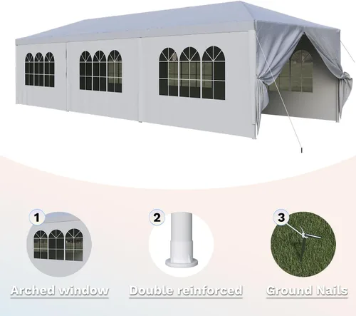 Vista 6 de Flamaker Toldo resistente de 10 x 30 pies para fiestas, refugio impermeable para bodas y eventos con paredes laterales extraíbles, 2 puertas