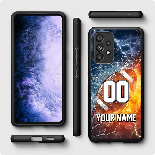 Vista 2 de Personalized Football vs Name Number America Flag Decor Rubber Cover Phone Case for Samsung Galaxy A53 5GA03SA02SA10EA12A13A32A33A42A51A52A71 Custom