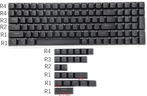Vista 2 de YMDK Double Shot 108 Teclas teñidas PBT con brillo trasero, perfil OEM, teclas retroiluminadas arcoíris de carbono atardecer para teclado mecánico