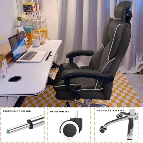 Vista 6 de Office Chair Big and Tall Executive Desk Chair with Leg Rest, Adjustable Height Computer Gaming Chair with Headrest for Home Office, Black