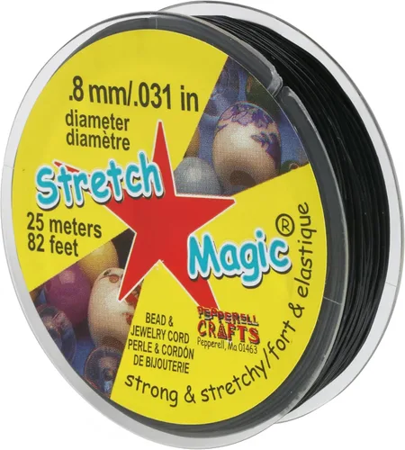 Vista 10 de Stretch Magic Cordón elástico para cuentas – Color negro, 0.020 in de diámetro, 32.8 ft (32 pies) – Cuerda fácil de anudar, fuerte y elástica