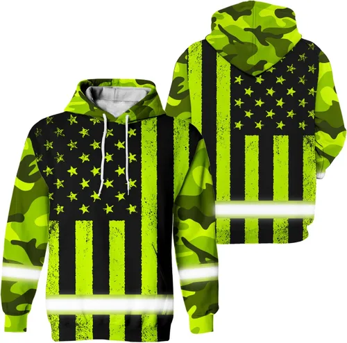 Vista 18 de Sudadera con capucha de alta visibilidad con la bandera de Estados Unidos para hombre, sudadera con capucha reflectante de seguridad