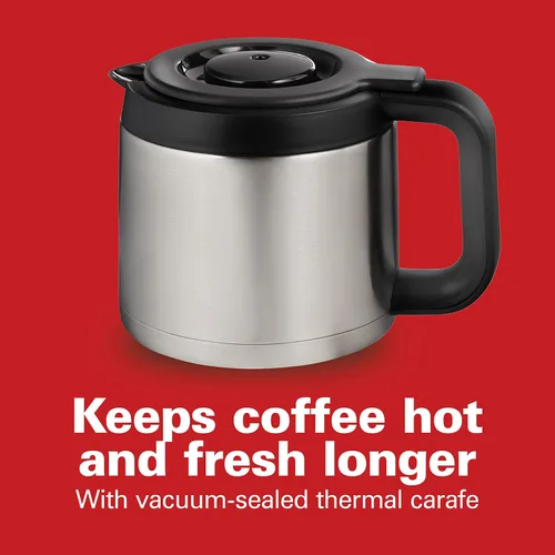 Vista 2 de Hamilton Beach Programmable Front-Fill Coffee Maker with Thermal Carafe (46391), 12 Cup Capacity, Black and Stainless