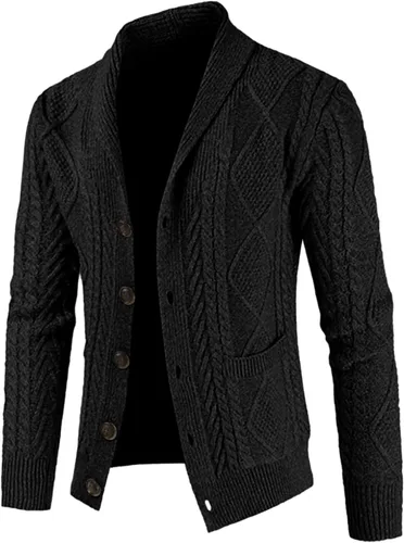 Vista 2 de JMIERR Suéter casual de manga larga con cuello de chal y botones para hombre con bolsillos