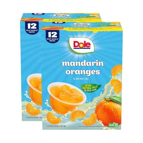 Dole - Tazones de fruta de mandarinas en jugo 100%, bocadillos sin gluten ni lácteos, 4 onzas, 12 tazas en total, bocadillos para el almuerzo a