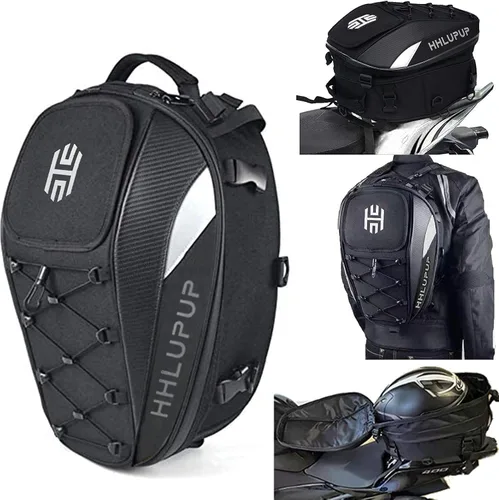 Vista 9 de Bolsa de Casco para Motocicleta de Doble Uso, Mochila para Casco y Bolsa de Asiento, Bolsa de Equipaje Impermeable de 38L con Cerradura de Azul