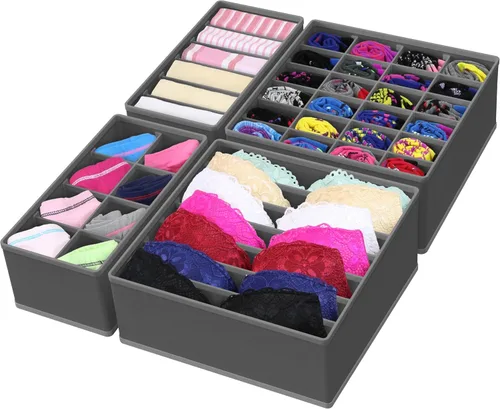 Vista 13 de Simple Houseware Juego de 4 organizadores de cajones, separadores de armario para ropa interior, calcetines, sujetadores, bufandas, corbatas, cajas