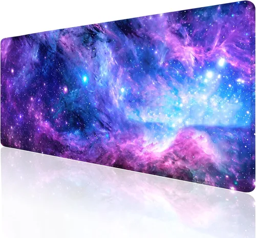 Purple Galaxy Space Large Mouse Pad, Desk Mat Computer Keyboard Pad Non-Slip Rubber Base Waterproof with Stitched Edges for Laptop Gaming, Office &
