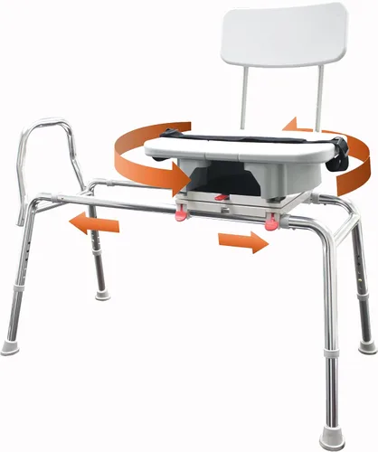 Eagle Health Supplies Silla de ducha deslizante con banco de transferencia para bañera con asiento recortado, elegible para FSA/HSA, bancos de ducha