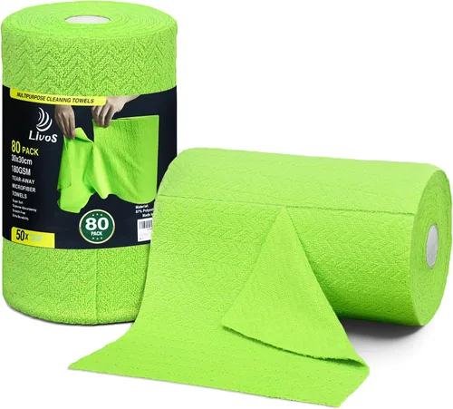 Vista 14 de LIVOS Rollo de Paño de Limpieza de Microfibra - Paquete de 80, Toallas de Papel Reutilizables Verdes Desgarrables, Toallas de Microfibra para Auto