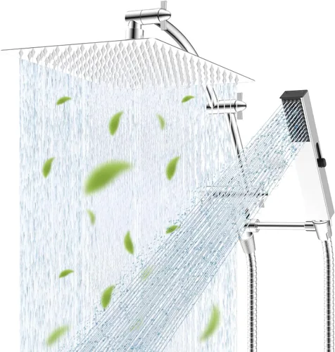 Vista 19 de Hibbent Cabezal de Ducha de Lluvia Filtrado Completamente Metálico de 10'' con Combo Manual, Vara de Ducha de Alta Presión, Brazo de Extensión