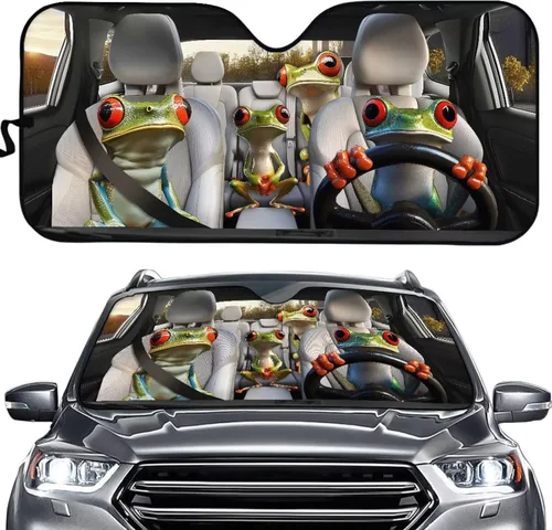 Vista 18 de SEANATIVE Funny Car Windshield Sun Shade UV Ray Sun Visor Protector Front Window Sunshade Angry Eyes Design Car Interior Accessories