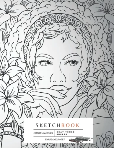 Toned Gray Sketchbook with Earthy Aesthetic Black Orchid Queen Mandala Color-In Cover for Rendering in Pen and Ink (Afro American Art Artwork) Afro
