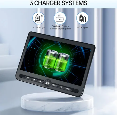 Vista 3 de 10.5" Dual Portable DVD Player, Arafuna Rechargable Car Screen Play A Same or Two Different Movies, Headrest for Car with 5-Hour, Support USB/SD
