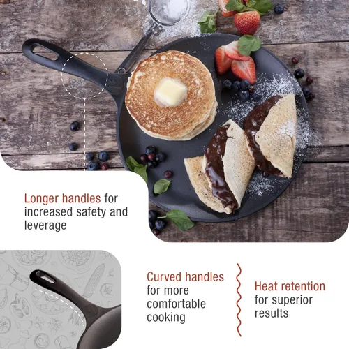 Vista 4 de Victoria - Sartén de hierro fundido tipo comal de 10.5 pulgadas con un mango largo, pre-curada con aceite de linaza, fabricada en Colombia