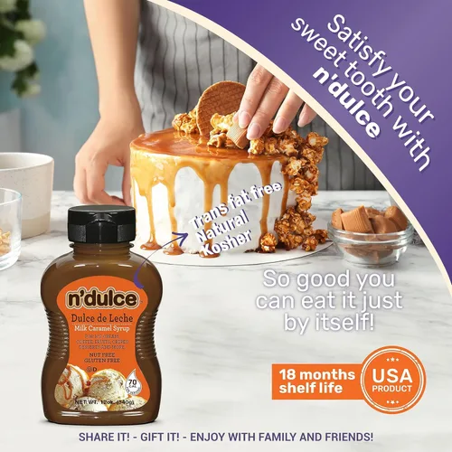 Vista 6 de N'DULCE Dulce De Leche Jarabe Cremas de caramelo Jarabes para bebidas de café Textura ligera y sabor rico Sin gluten Sin nueces Jarabe