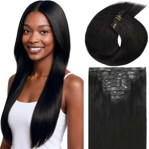 Vista 18 de Anrosa - Extensiones de cabello con clip de onda de agua, cabello humano natural negro 1B, extensiones de cabello rizado con doble trama y clip