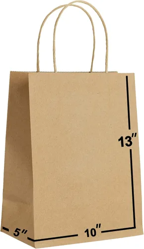 Bolsas de papel marrón con asas a granel, 10 x 5 x 13 [100 bolsas]. Para bolsas de regalo, bolsas de boda, bolsas de fiesta, bolsas de compras