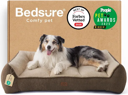 Vista 19 de Bedsure Cama ortopédica para perros de tamaño mediano, camas extra gruesas de apoyo para perros medianos con funda impermeable lavable, cómodo sofá