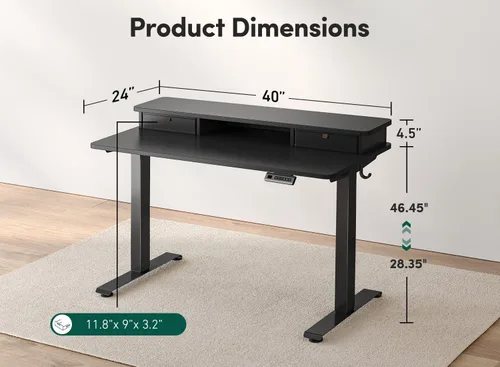 Vista 3 de FEZIBO Escritorio eléctrico de pie ajustable de altura de 40 x 24 pulgadas con doble cajón, escritorio para computadora, mesa de pie para oficina