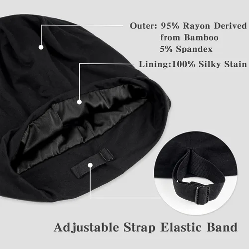 Vista 3 de Fittia Gorro de satén para dormir, sedoso sin encrespamiento para el cuidado de los rizos, correa ajustable para antideslizante, gorra de rastas