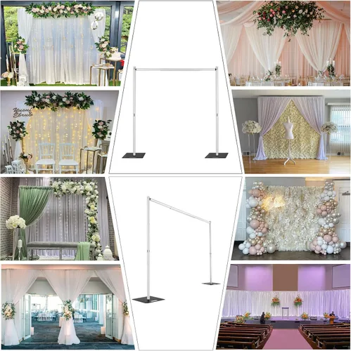 Vista 7 de Hecis Soporte de fondo de tubo y cortina, soporte de fondo de 8 x 10 pies, fondo de metal ajustable resistente para bodas, fiestas, fiestas