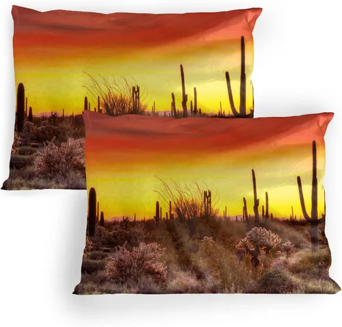 Vista 13 de Lunarable Nature Pillow Sham Set of 2, Sunset in a Winter Park Russia Sun Rays Through Trees Pathway to Forest, Quality Microfiber Bedding Item for