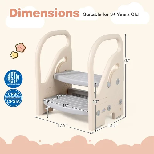 Vista 8 de Costzon Toddler Step Stool for Bathroom Sink, Adjustable 2-Step Kids Helper Stool with Safety Handles & Non-Slip Pads, Convertible Plastic Ladder