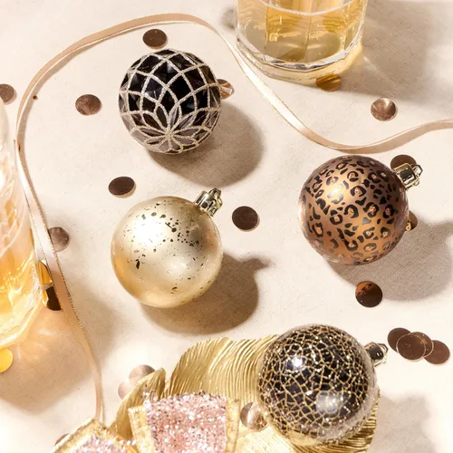 Vista 2 de DecorbyHannah - Adornos de Navidad de oro negro, 20 unidades, 2.36 pulgadas, estampado de leopardo, guepardo, para decoración de árboles, bola