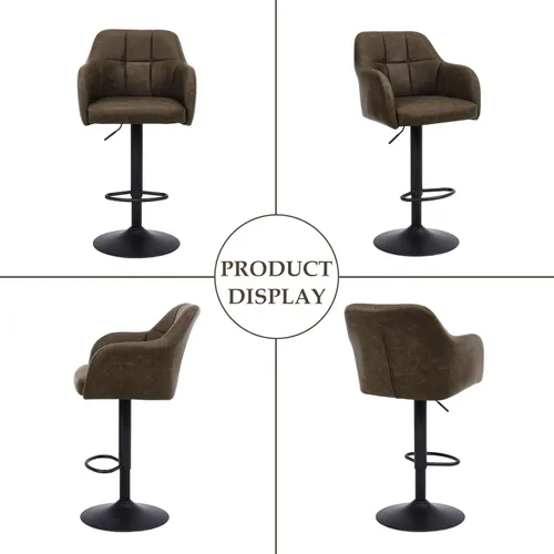 Vista 7 de Moderno juego de 2 taburetes de bar giratorios de piel sintética con apoyabrazos, silla de bar ajustable tapizada con base de metal reposapiés