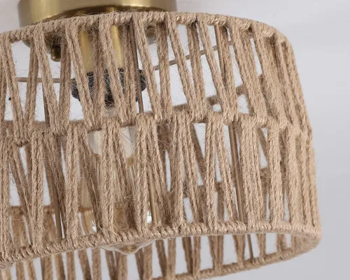 Vista 5 de Accesorio de Lámpara de Techo Empotrada Tejida en Oro Antiguo Costero, Luz de Techo Semi Empotrada Rústica Boho de Cuerda de Cáñamo Latón
