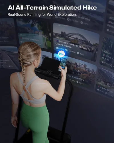 Vista 3 de UREVO Strol 2E Smart 2-in-1 Folding Treadmill, Compact Walking Pad with Safety Handle, Plug and Play, Standing Desk Treadmill with Dual LED Display