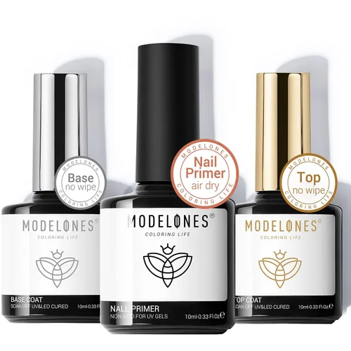 Vista 9 de Modelones Kit de base y capa superior de esmalte de uñas de gel con deshidratador de uñas, kit de preparación para arte de uñas, capa superior súper